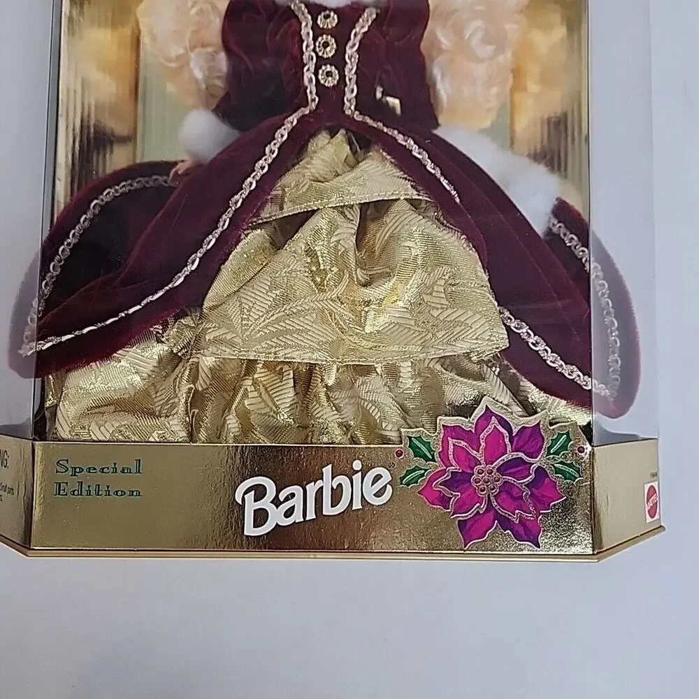 1996 Happy Holidays Barbie‎ Christmas Winter Burgundy Velvet and Gold 15646